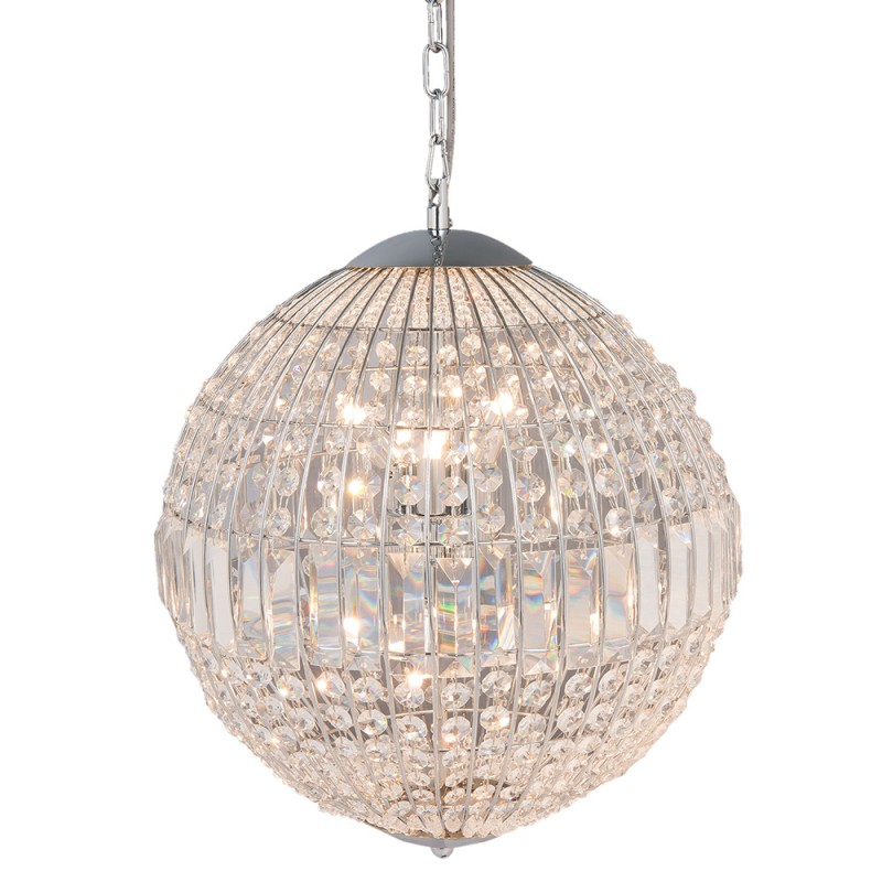 5LL-CR124 Chandelier Ø 40x48 cm Silver colored Metal Glass Round Pendant Lamp