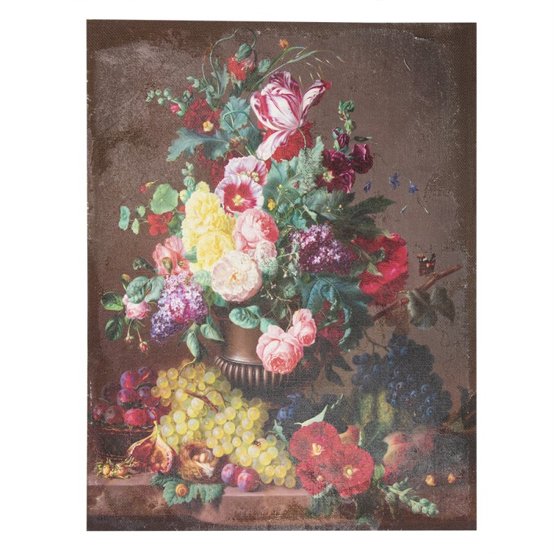 50629 Painting 60x80 cm Brown Red Canvas Flowers Rectangle Canvas Painting