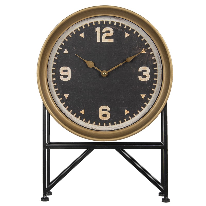 6KL0664 Floor Clock 35x8x53 cm Black Gold colored Iron Glass Mantel Clock