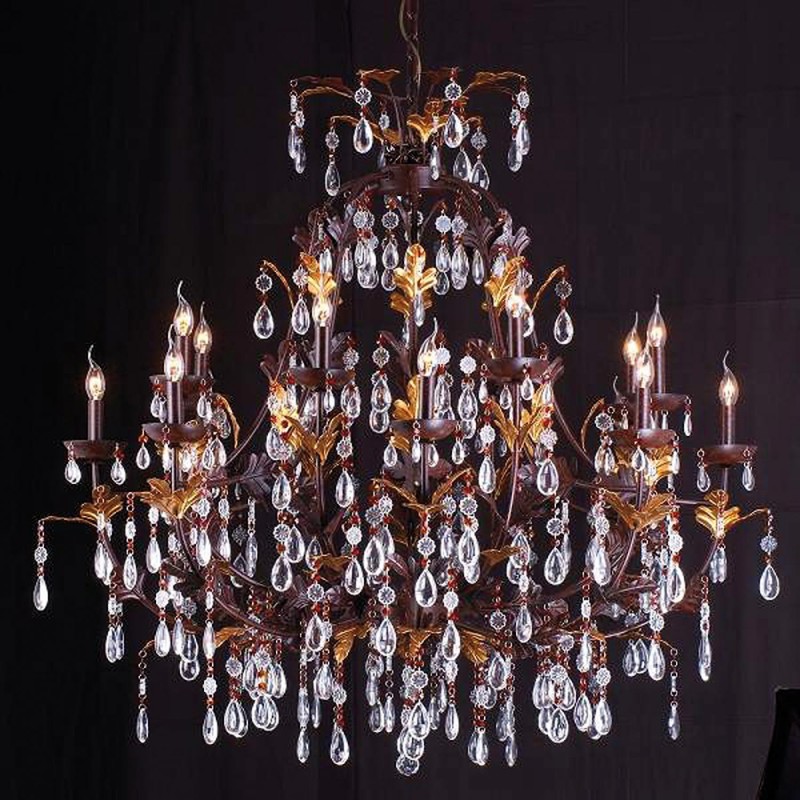 5LL-CR13 Chandelier Ø 135x125/180 cm  Gold colored Brown Iron Glass Pendant Lamp