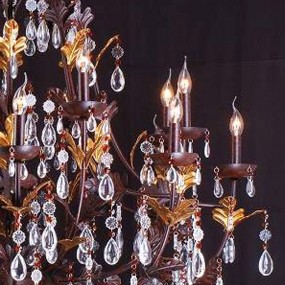 25LL-CR13 Chandelier Ø 135x125/180 cm  Gold colored Brown Iron Glass Pendant Lamp