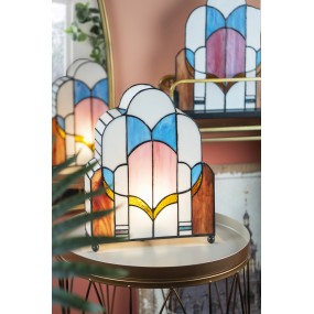 25LL-6117 Tiffany Tafellamp  30x4x25 cm  Wit Roze Glas Tiffany Bureaulamp