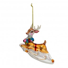 26GL3316 Christmas Ornament Deer 13x4x12 cm Gold colored White Glass Christmas Bauble