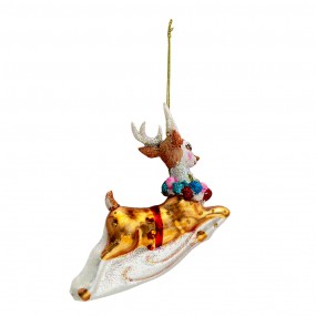 26GL3316 Christmas Ornament Deer 13x4x12 cm Gold colored White Glass Christmas Bauble