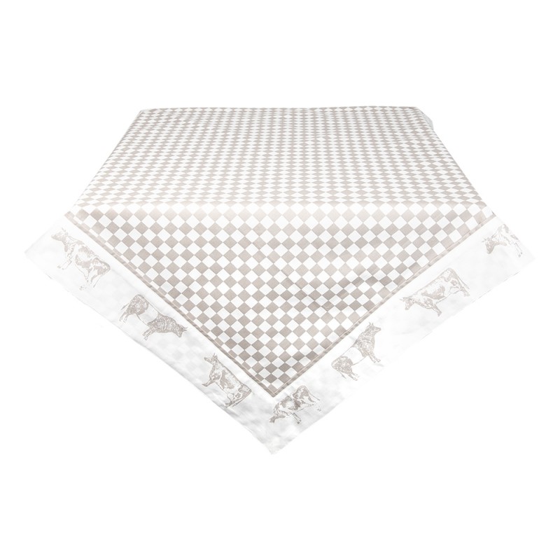 LWC01N Tablecloth 100x100 cm Beige White Cotton Cows Square Table cloth