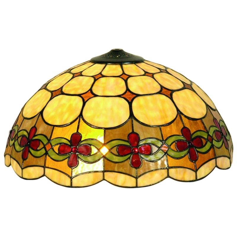 5LL-5427 Lampshade Tiffany Ø 50 cm Beige Red Glass Flowers Semicircle Glass lampshade