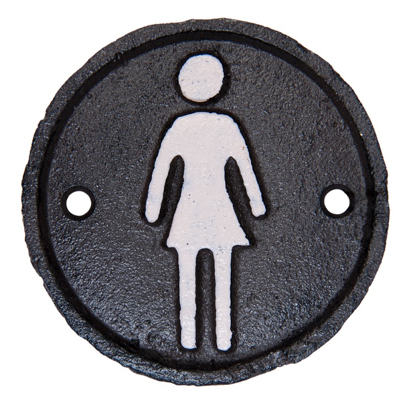 6Y1981 Ladies' Toilet Sign Ø 8 cm Brown Iron Woman Round Bathroom Sign