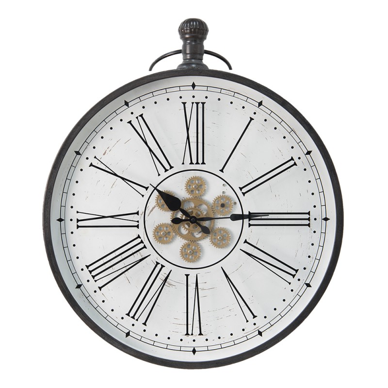 5KL0210 Wall Clock 60x80 cm White Black MDF Iron Round Hanging Clock