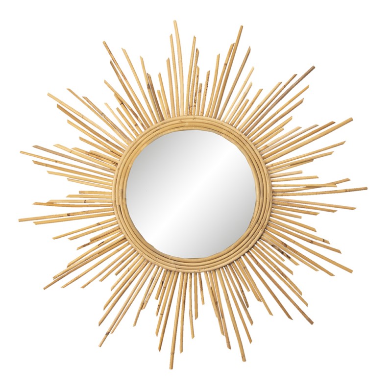 52S262 Mirror Sun Ø 80 cm Gold colored Rattan Large Mirror