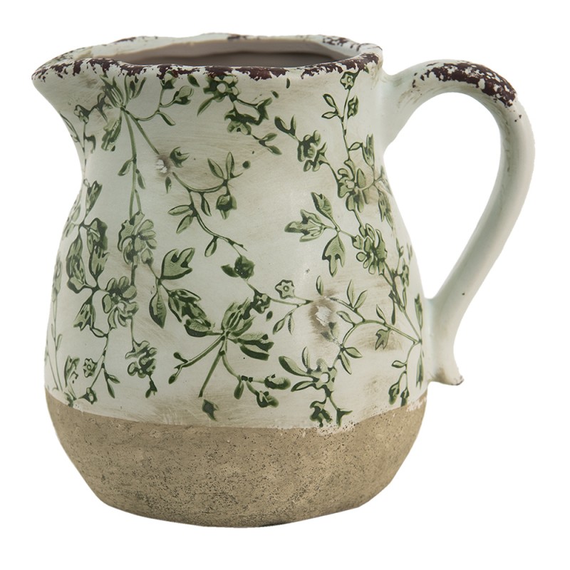6CE1386M Decoration can 1100 ml Green White Ceramic Leaves Water Jug