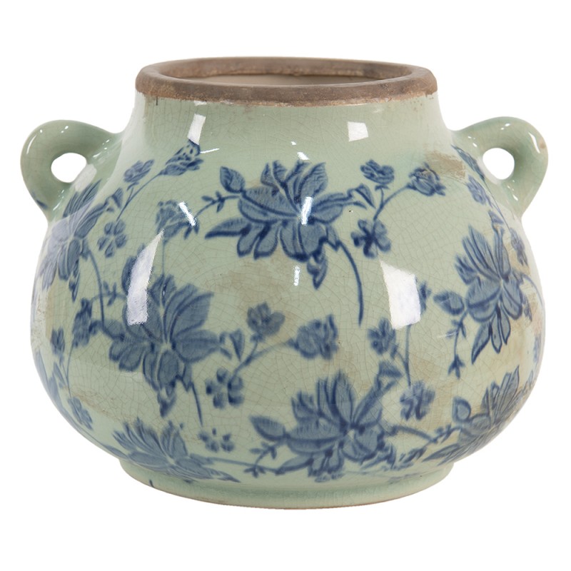 6CE1394L Pot de fleurs 21x20x16 cm Vert Bleu Céramique Fleurs Pot de fleurs d'intérieur