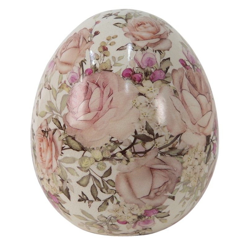 6CE1415L Figurine Egg Ø 14x16 cm Pink Ceramic Flowers Round Home Accessories