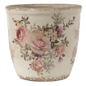 26CE1421M Pot de fleurs Ø 12x12 cm Rose Beige Céramique Fleurs Rond Pot de fleurs d'intérieur