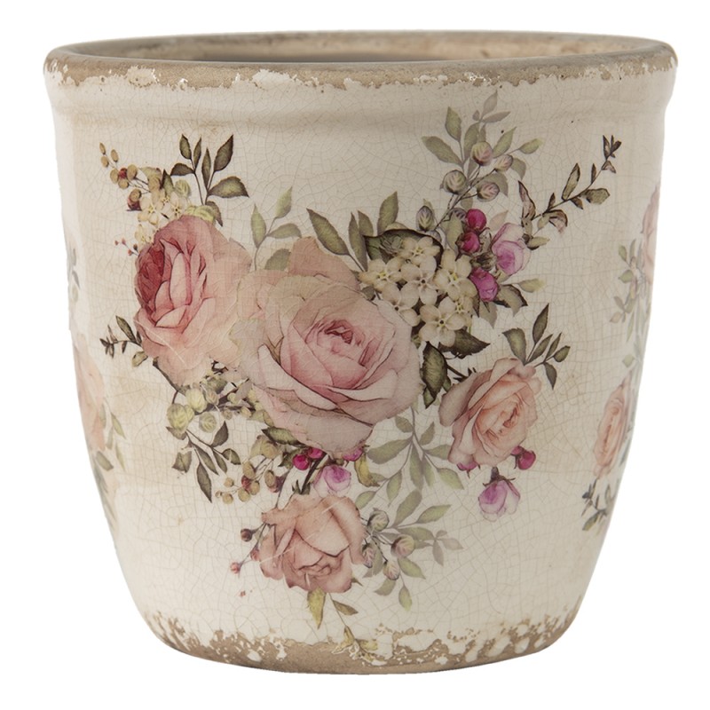 6CE1421M Pot de fleurs Ø 12x12 cm Rose Beige Céramique Fleurs Rond Pot de fleurs d'intérieur