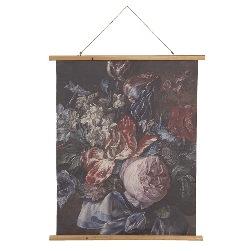 5WK0034 Wandteppich 80x100 cm Schwarz Rosa Holz Textil Blumen Rechteck Wandtuch