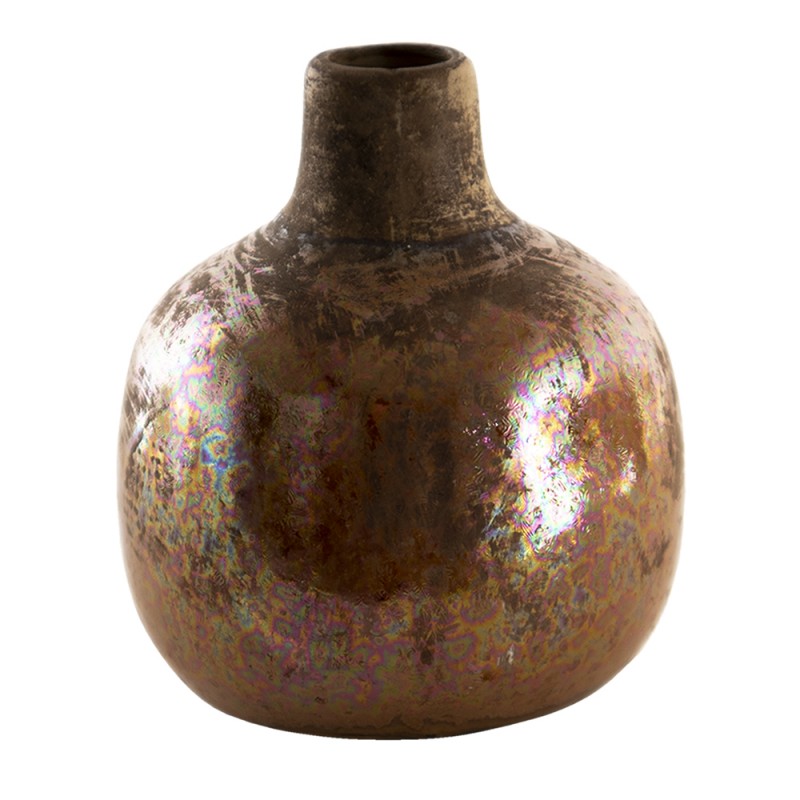 6CE1314 Vase 9 cm Brown Ceramic Round Decorative Vase