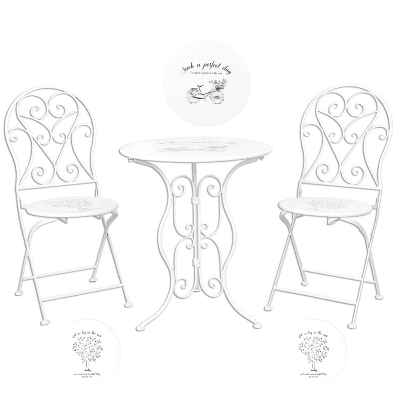 5Y0192 Bistro Set Bistro Table Bistro Chair Set of 3 Ø 60x70 White Iron Balcony Set