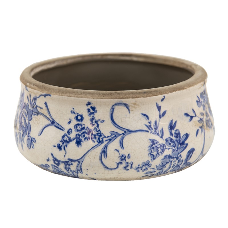 6CE1397L Bloempot  Ø 21x8 cm Blauw Wit Keramiek Bloemen Rond Bloempot binnen