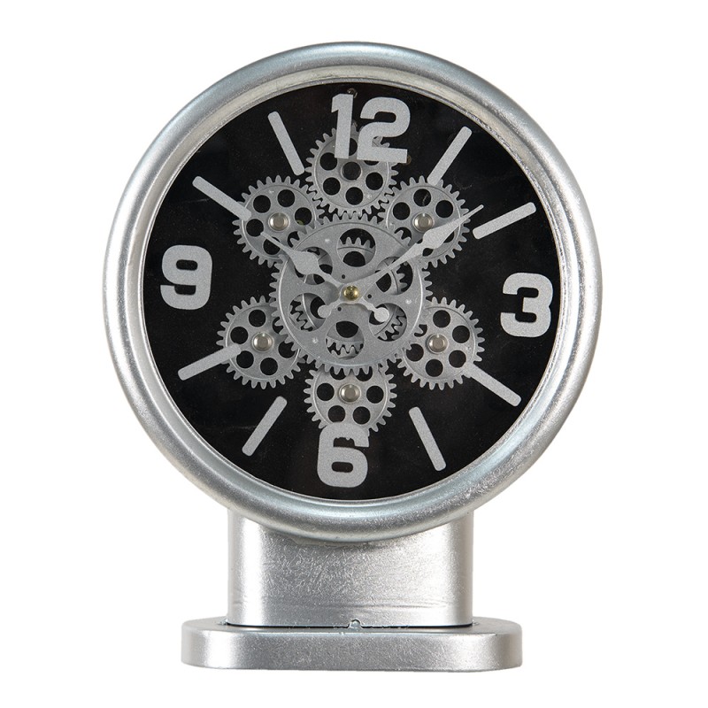 6KL0746 Table Clock 24x8x30 cm Silver colored MDF Iron Round Indoor Table Clock