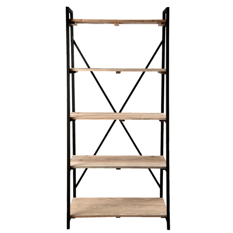 5Y0368 Bookshelf 90x47x191 cm Black Wood Iron Rectangle Storage Rack