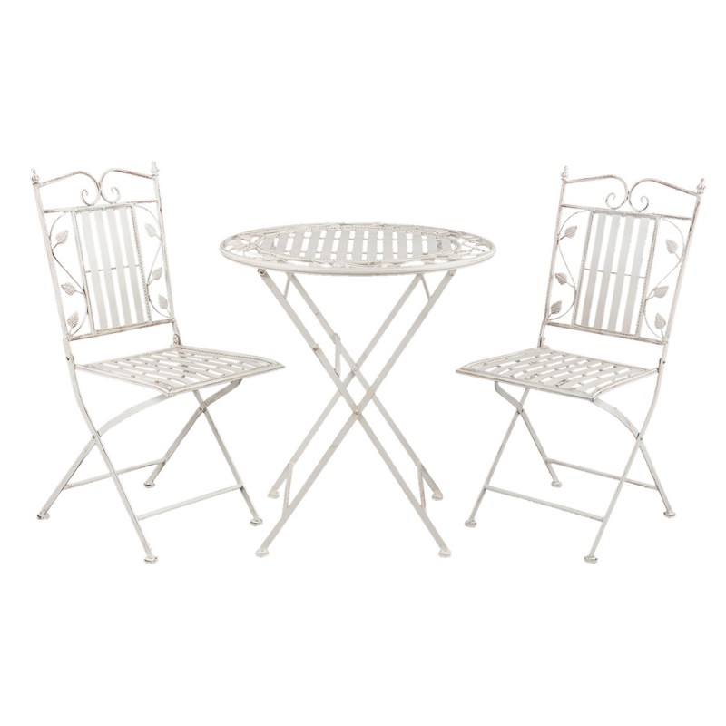 5Y0385 Bistro Set Bistro Table Bistro Chair Set of 3 Ø 70x77 cm White Iron Leaves Balcony Set