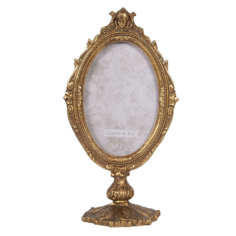 2F0663 Photo Frame 10x15 cm Gold colored Plastic Crown Oval Picture Frame