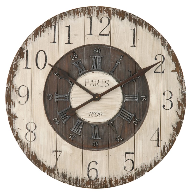 4KL0049 Wall Clock Ø 80cm White Wood Plastic Round Hanging Clock