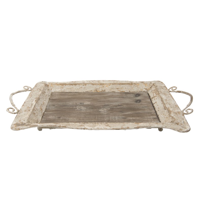 50283 Decorative Serving Tray 65x40x9 cm Brown Wood Iron Rectangle Serving Platter