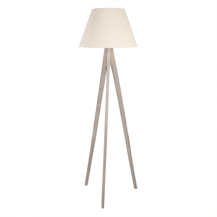 Lampada da Terra in Legno e Tessuto Wolby Beige