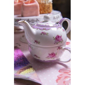 26CE1130 Tea for One 400 ml / 250 ml Bianco Rosa  Porcellana Rotondo Set teiera