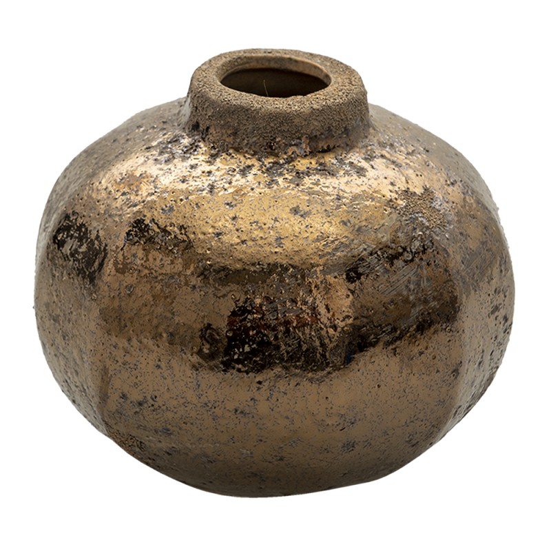 6CE1312 Vase Ø 12x10 cm Copper colored Ceramic Round Decorative Vase