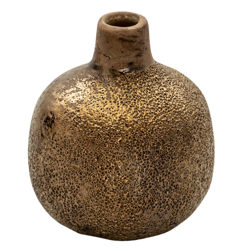 6CE1317 Vase 9 cm Brown Ceramic Round Decorative Vase