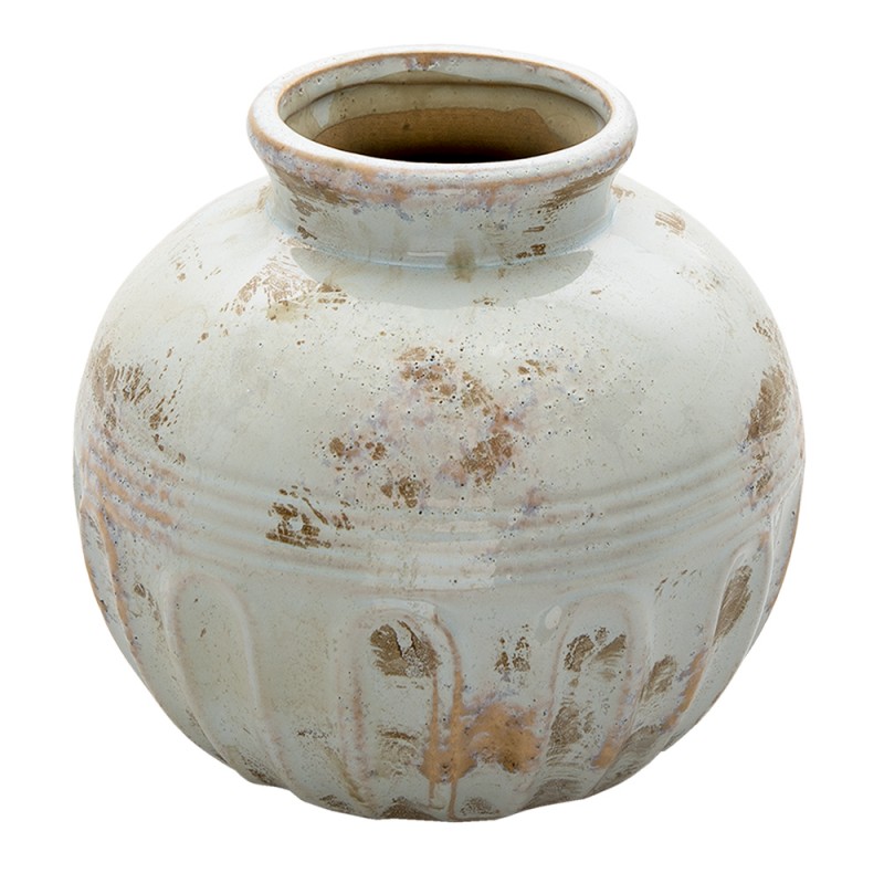 6CE1322 Vaso  Ø 18x16 cm Grigio Ceramica Rotondo Vaso di decorazione
