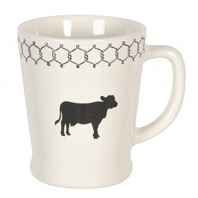 26CEMU0092 Mug 300 ml Beige Black Ceramic Cow Round Tea Mug