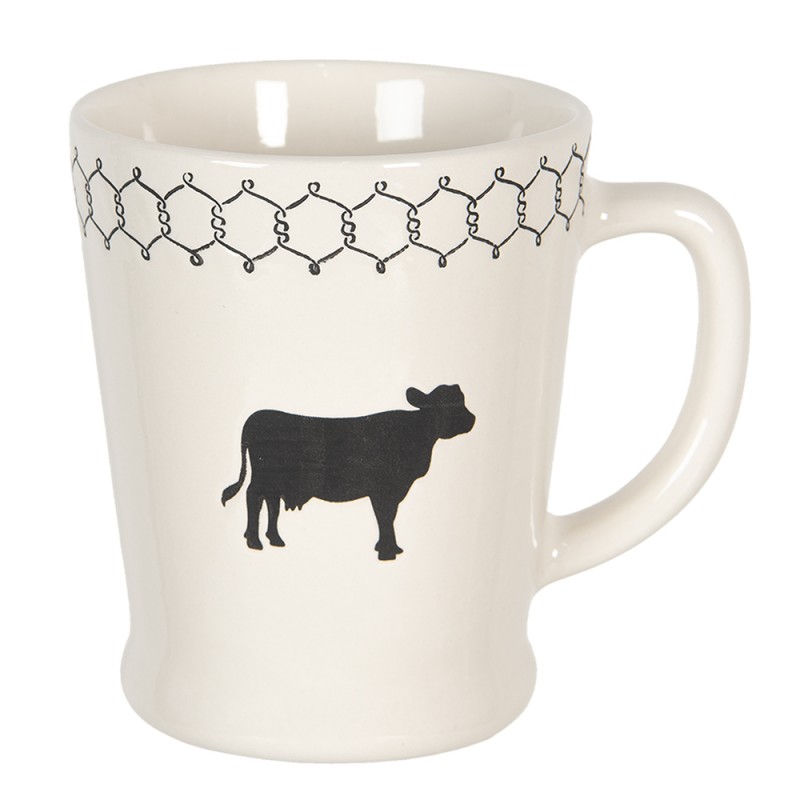 6CEMU0092 Mug 300 ml Beige Black Ceramic Cow Round Tea Mug