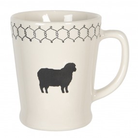 26CEMU0094 Mug 300 ml Beige Black Ceramic Sheep Round Tea Mug