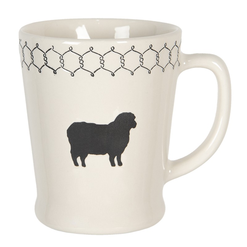 6CEMU0094 Mug 300 ml Beige Noir Céramique Mouton Rond Tasse à thé