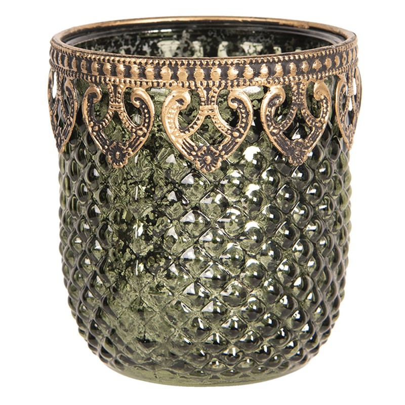 6GL2645 Tealight Holder Ø 8x9 cm Green Gold colored Glass Metal Tea-light Holder