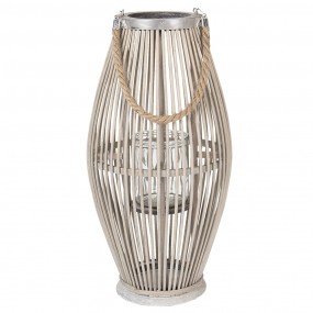 26RO0470L Wind Light Ø 25x50 cm Grey Wood Glass Round Candlestick