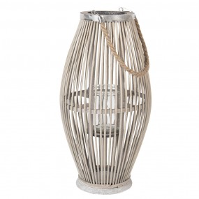 26RO0470L Wind Light Ø 25x50 cm Grey Wood Glass Round Candlestick