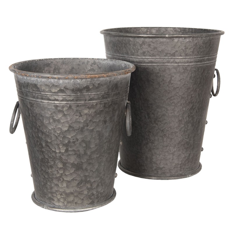 6Y3738 Decorative Bucket Set of 2 Grey Metal Decorative Bucket