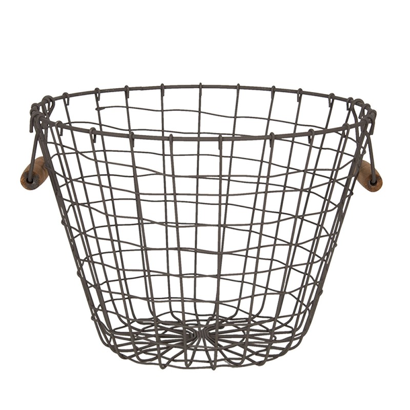 6Y3764 Storage Basket Ø 30x28 cm Brown Iron Wood Round Basket