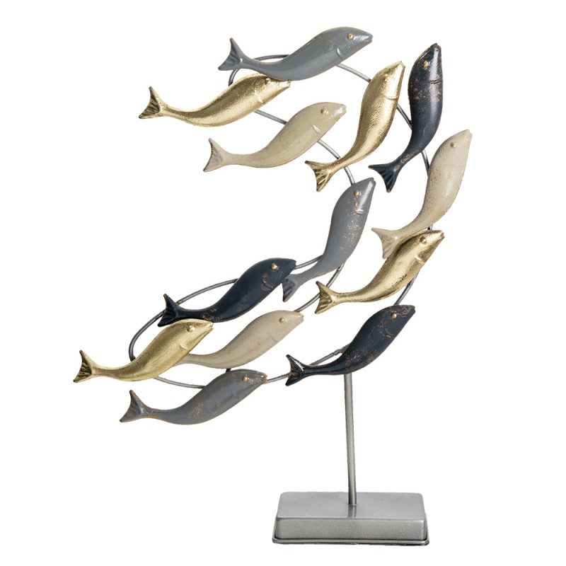 6Y4463 Figurine Fish 38x9x51 cm Grey Gold colored Iron Home Accessories