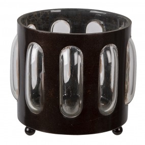 26Y4627 Tealight Holder Ø 11x13 cm Brown Iron Glass Round Tea-light Holder