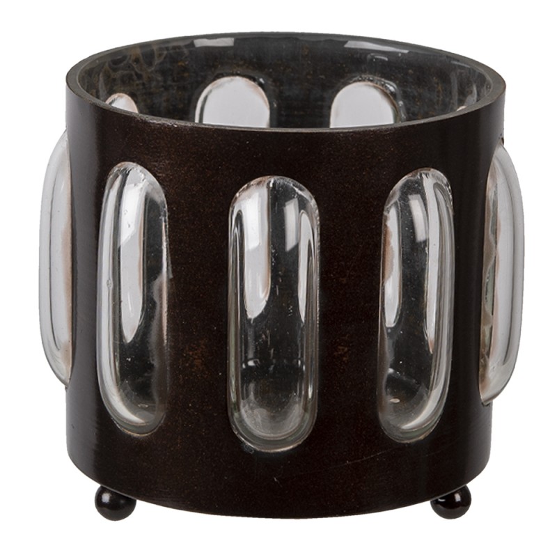 6Y4627 Tealight Holder Ø 11x13 cm Brown Iron Glass Round Tea-light Holder