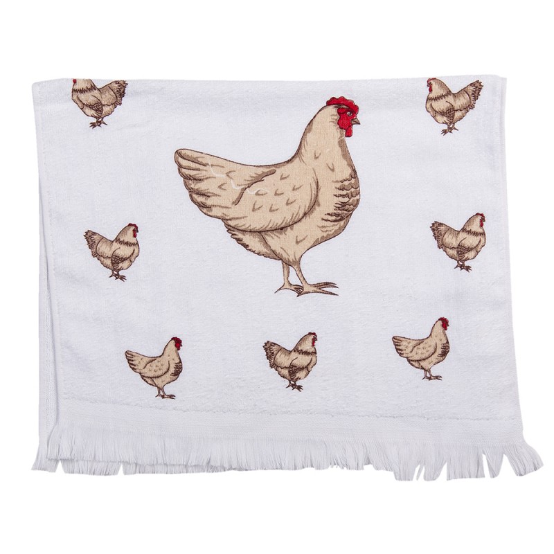 CT009 Guest Towel 40x66 cm Beige White Cotton Chickens Toilet Towel