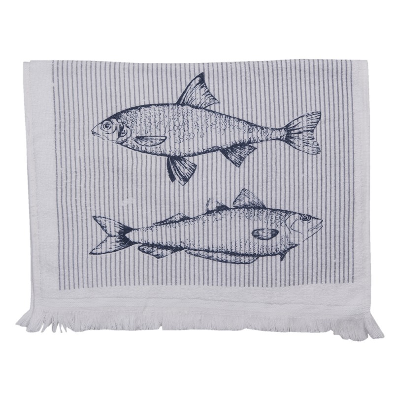CT018 Guest Towel 40*66 cm White Blue Cotton Fishes Rectangle