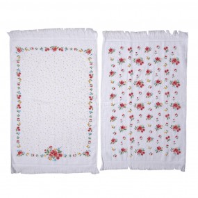 2CTSETLRC Guest Towel Set of 2 40x66 cm White Red Cotton Roses Toilet Towel