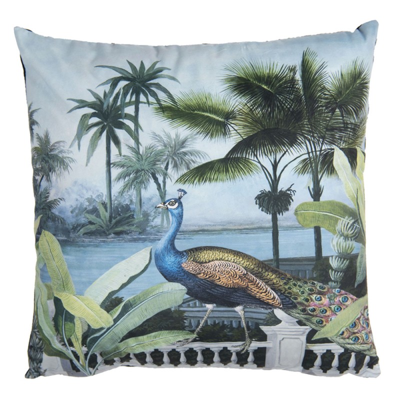 KG023.049 Decorative Cushion 45x45 cm Blue Synthetic Peacock Square Cushion Cover with Cushion Filling