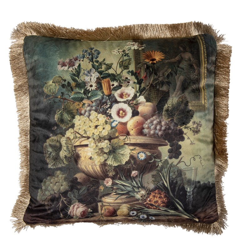 KG023.115 Decorative Cushion 45x45 cm Green Synthetic Flowers Cushion Cover with Cushion Filling